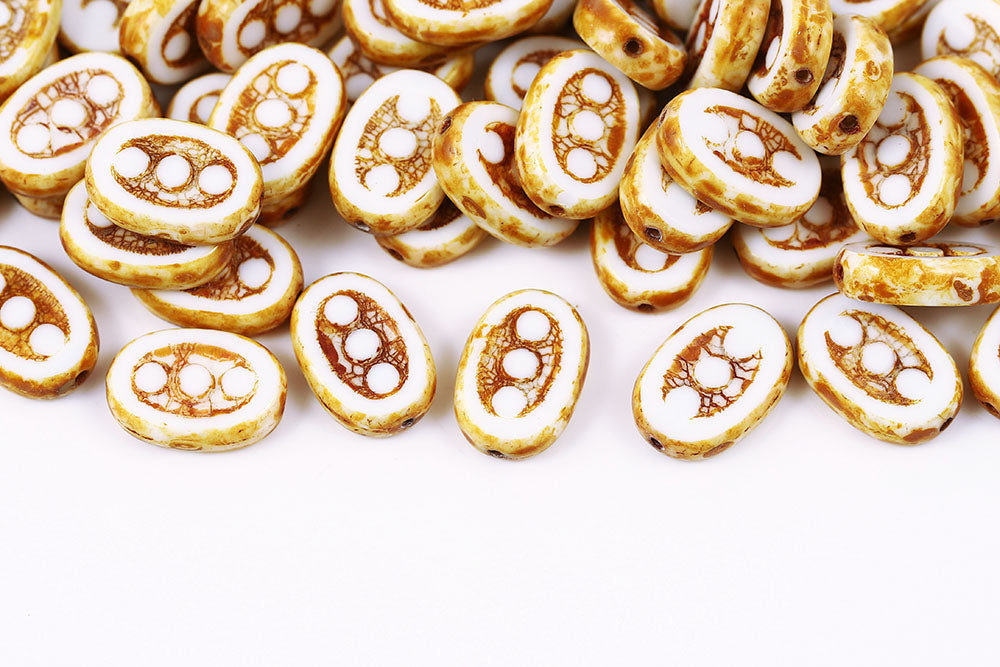 3 Dots Designed 14×9mm Chalk Travertin 1-Hole Czech Beads