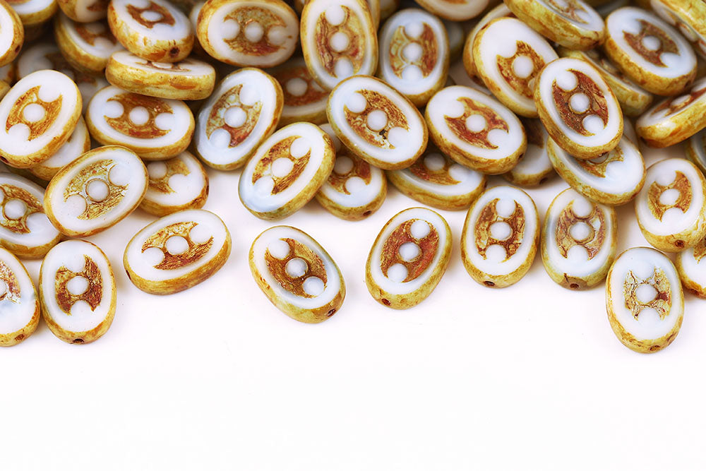 3 Dots Designed 14×9mm Chalk Blue Mixed Travertin 1-Hole Czech Beads