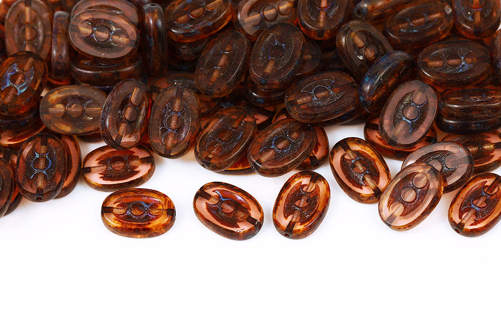 3 Dots Designed 14×9mm Amethyst Travertin 1-Hole Czech Beads