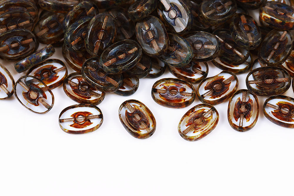 3 Dots Designed 14×9mm Lt.Sapphire Travertin 1-Hole Czech Beads