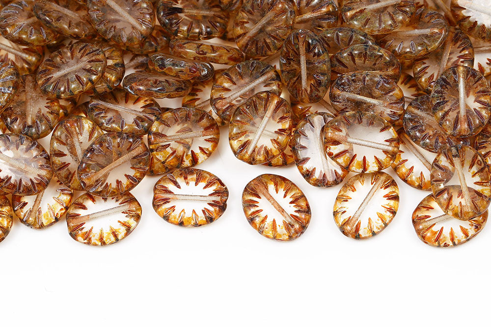 Rays Oval 14×12mm Crystal Travertin 1-Hole Czech Beads
