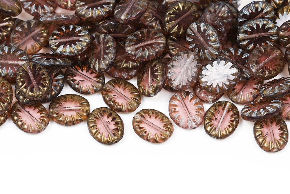 Rays Oval 14×12mm Lt.Amethyst Amber 1-Hole Czech Beads