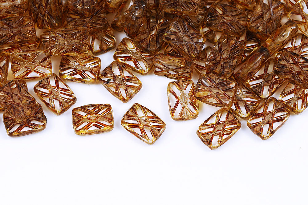 Grid Rectangle 12×8mm Crystal Travertin 1-Hole Czech Beads