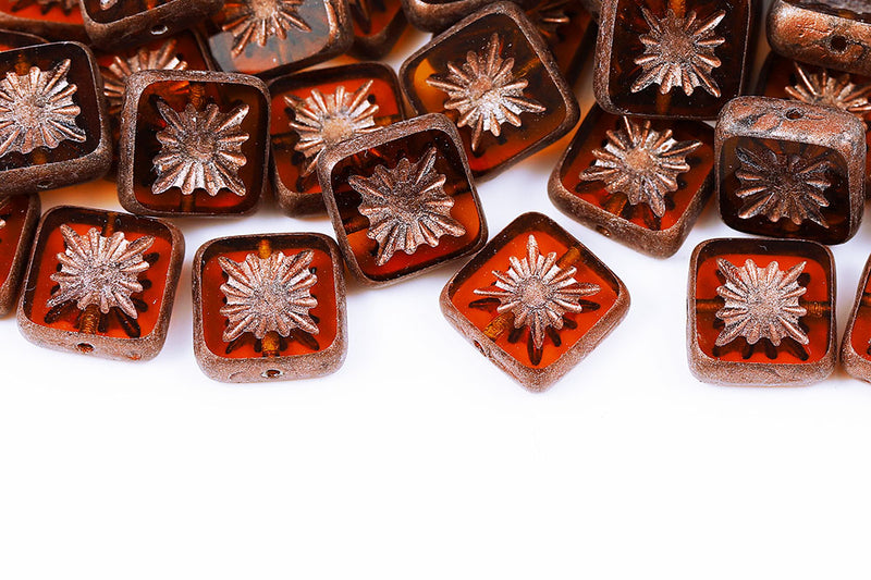 Squared Kiwi 10×10mm Reddish Brown Copper Finish 1-Hole Czech Beads