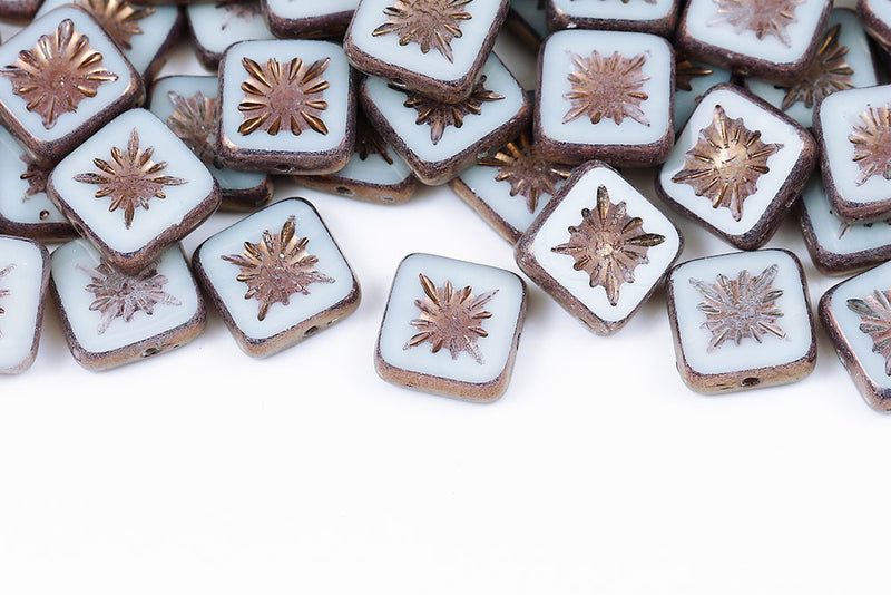 Squared Kiwi 10×10mm Off White Violet Luster 1-Hole Czech Beads