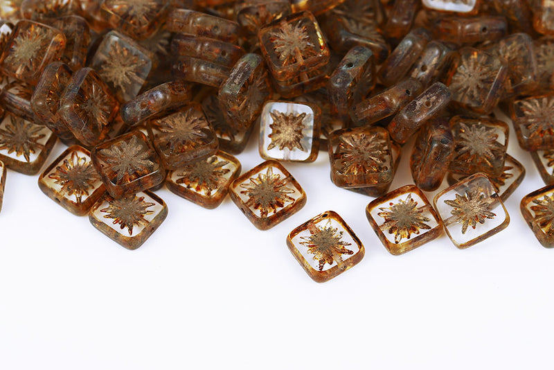 Squared Kiwi 10×10mm Crystal Travertin 1-Hole Czech Beads