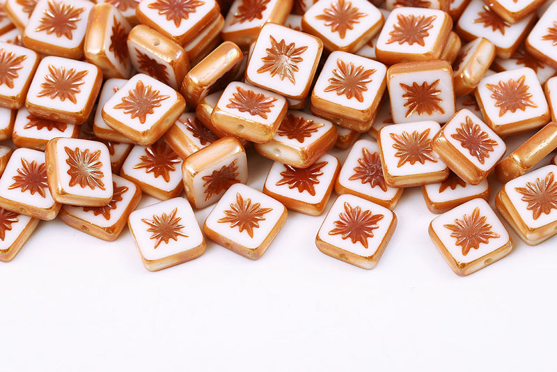 Squared Kiwi 10×10mm Chalk Apricot Medium 1-Hole Czech Beads