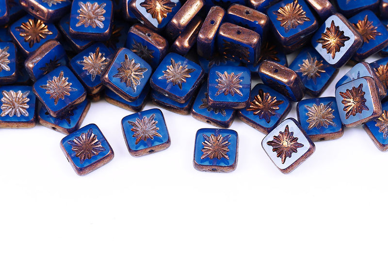 Squared Kiwi 10×10mm Opal Blue Violet Luster 1-Hole Czech Beads