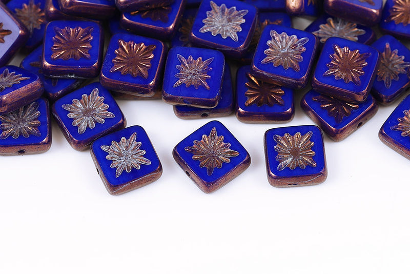 Squared Kiwi 10×10mm Opaque Blue Violet Luster 1-Hole Czech Beads