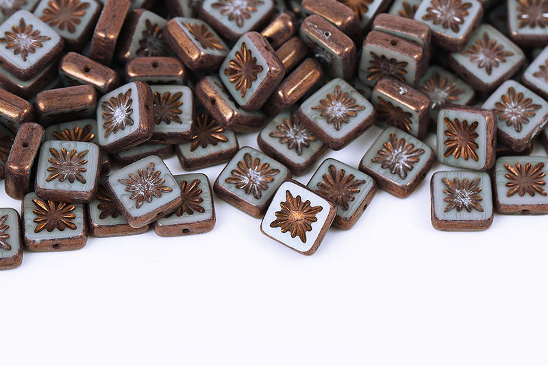 Squared Kiwi 10×10mm Gray Violet Luster 1-Hole Czech Beads