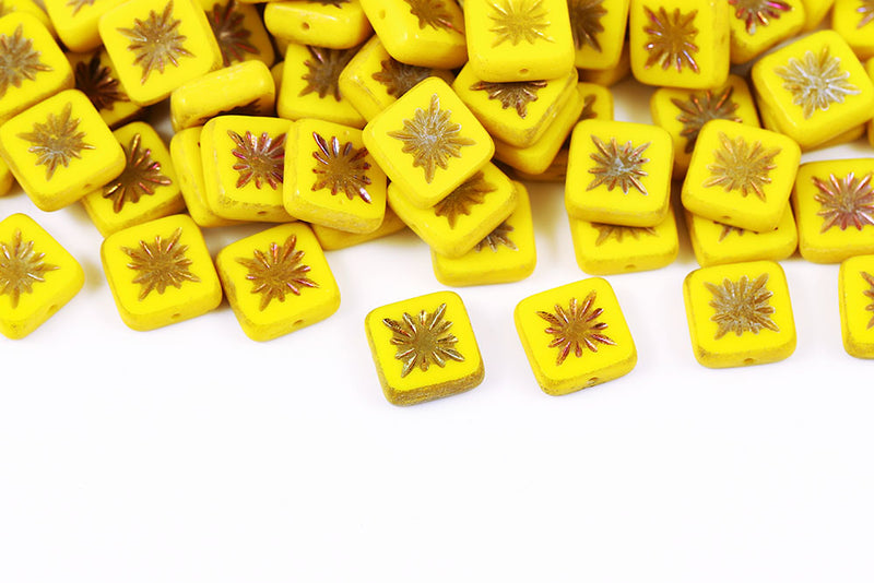 Squared Kiwi 10×10mm Opaque Lemon Sliperit Full 1-Hole Czech Beads