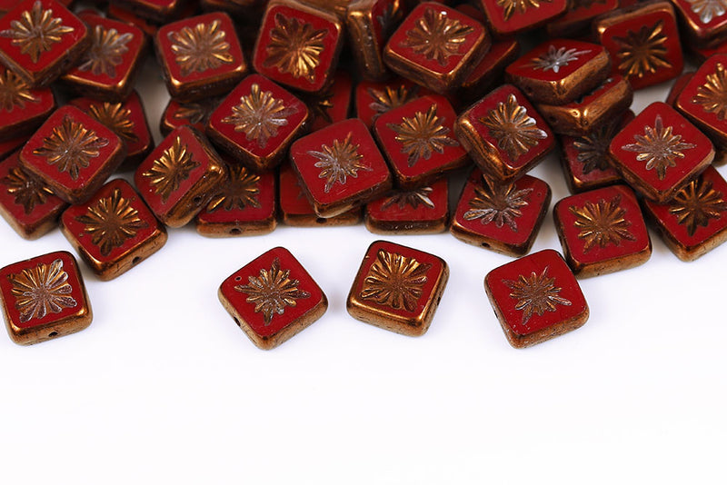 Squared Kiwi 10×10mm Dark Red Violet Luster 1-Hole Czech Beads