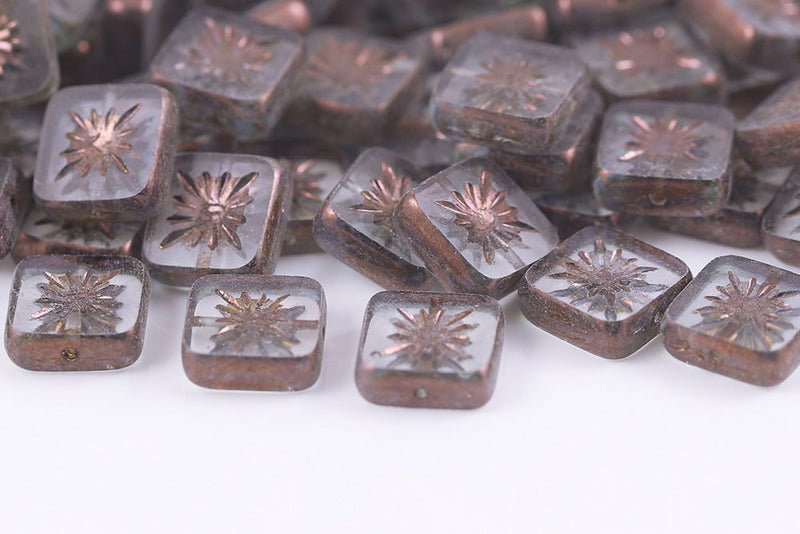 Squared Kiwi 10×10mm Crystal Brown Finish 1-Hole Czech Beads