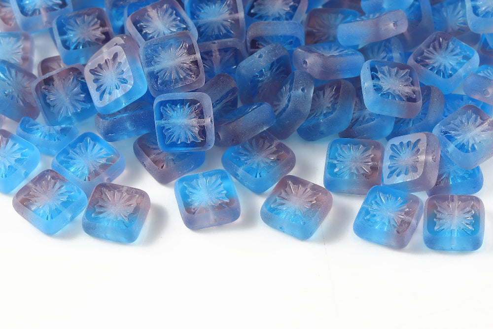 Squared Kiwi 10×10mm Lt.Amethyst Deep Aquamarine Mixed Matt 1-Hole Czech Beads