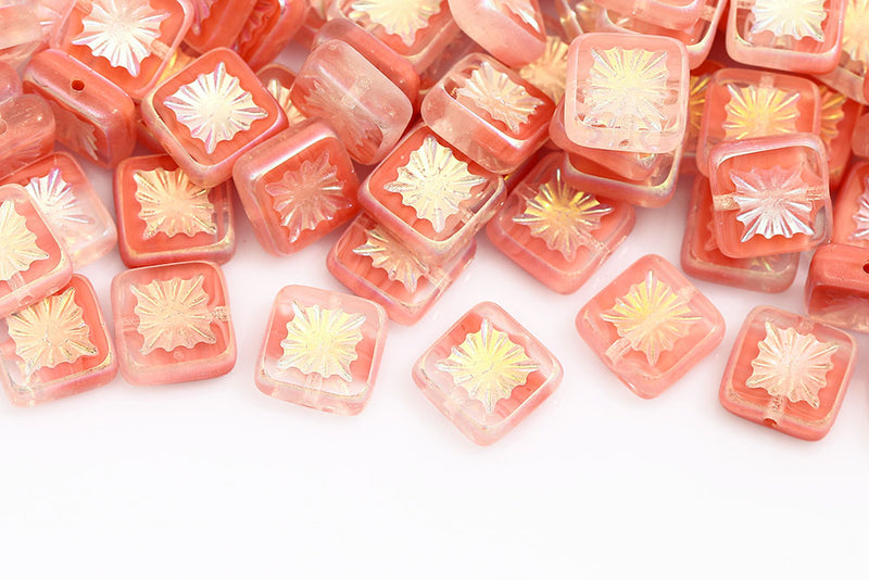 Squared Kiwi 10×10mm Cryatsl Peach Mixed AB Full 1-Hole Czech Beads
