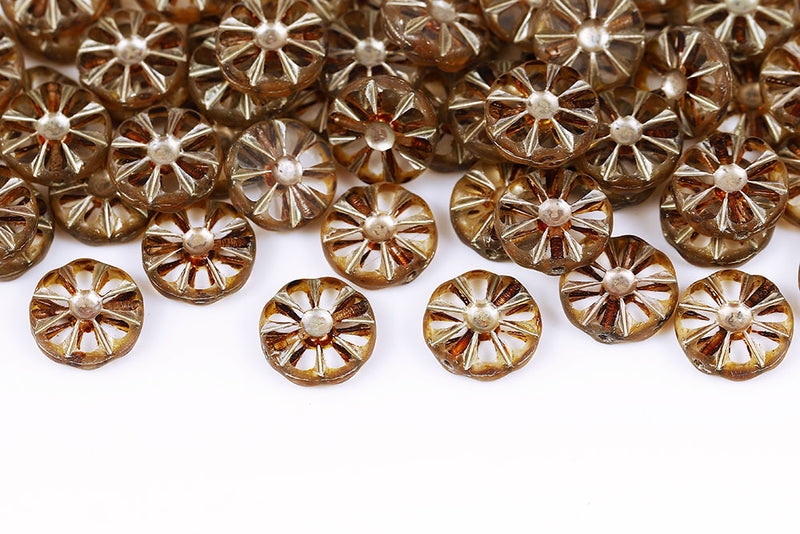 Sunflower 12mm Crystal Travertin With Rose Gold 1-Hole Czech Beads
