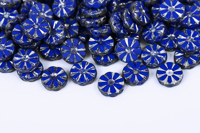 Sunflower 12mm Opaque Blue Labrador 1-Hole Czech Glass Beads