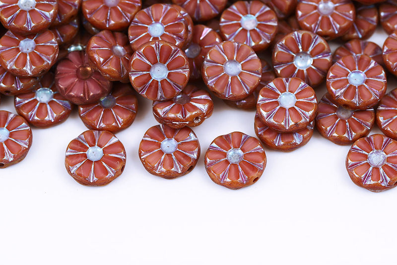 Sunflower 12mm Silk Peach Travertin AB Full 1-Hole Czech Beads