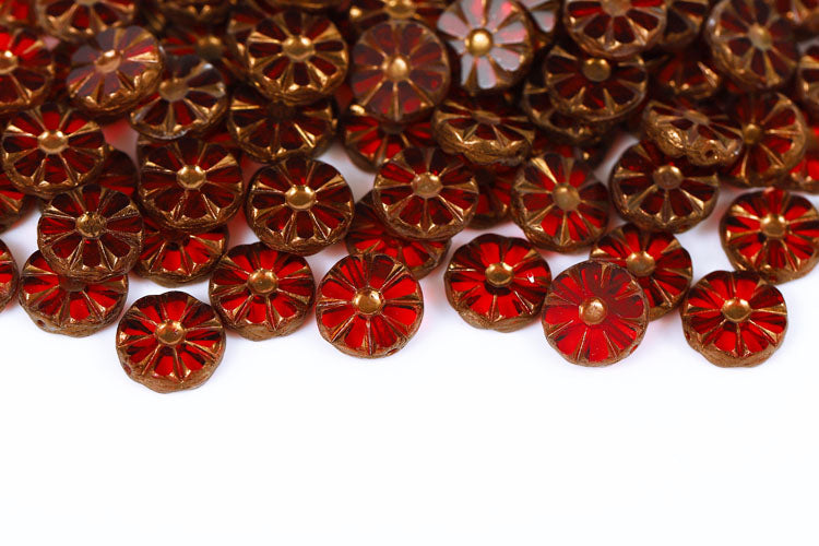 Sunflower 12mm Siam Violet Luster 1-Hole Czech Beads