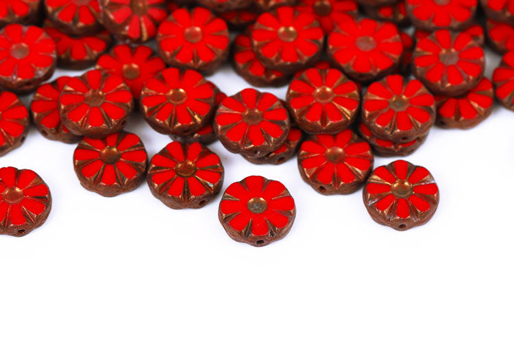 Sunflower 12mm Opaque Red Violet Luster 1-Hole Czech Beads