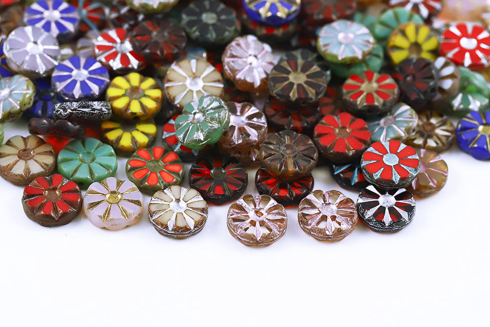 Sunflower 12mm Crystal Mixed 1-Hole Czech Beads