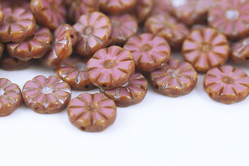 Sunflower 12mm Silk Peach Travertin 1-Hole Czech Beads