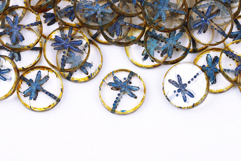 Dragonfly Coin 17mm Crystal Travertin With Purple 1-Hole Czech Beads