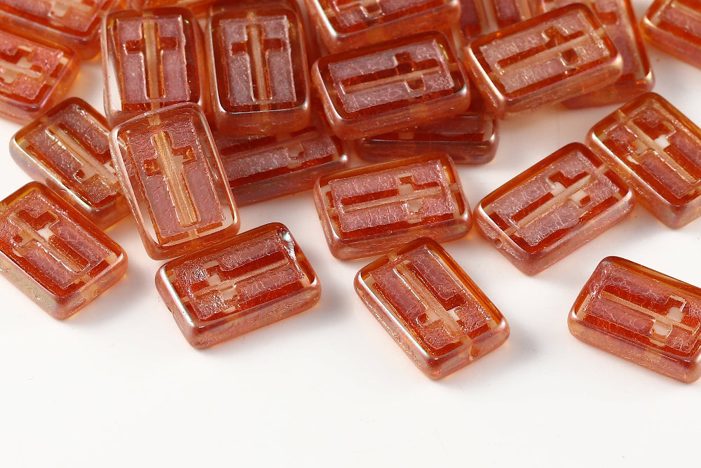 Cross 17×11mm Crystal Apricot Full 1-Hole Czech Beads