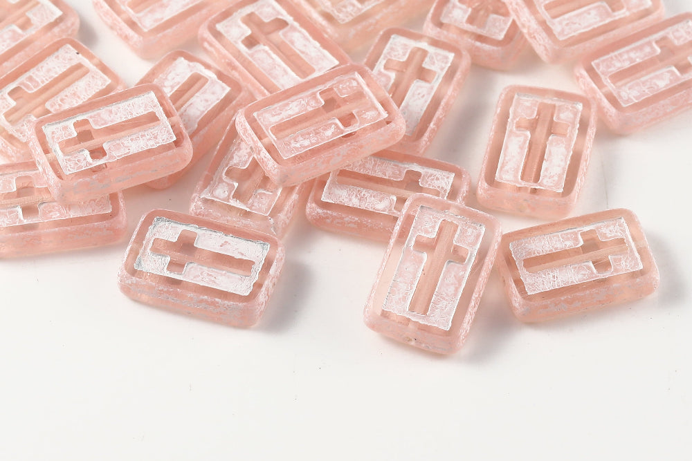 Cross 17×11mm Lt.Rose With White 1-Hole Czech Beads