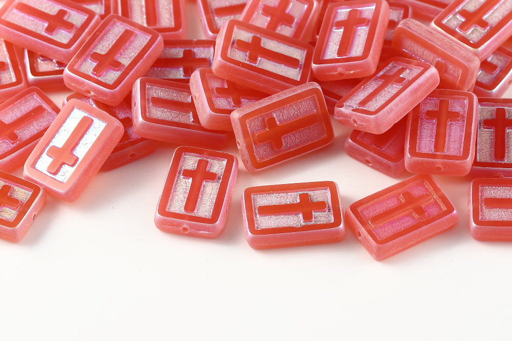 Cross 17×11mm Opaque Rose AB Full 1-Hole Czech Beads
