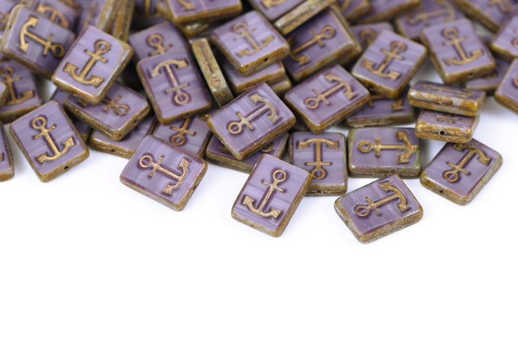 Anchor Design 18×12mm Silk Purple Travertin With Gold 1-Hole Czech Beads