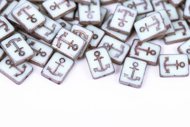 Anchor Design 18×12mm Off White Violet Luster 1-Hole Czech Beads