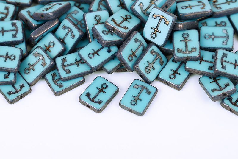 Anchor Design 18×12mm Turquoise Blue Violet Luster 1-Hole Czech Beads