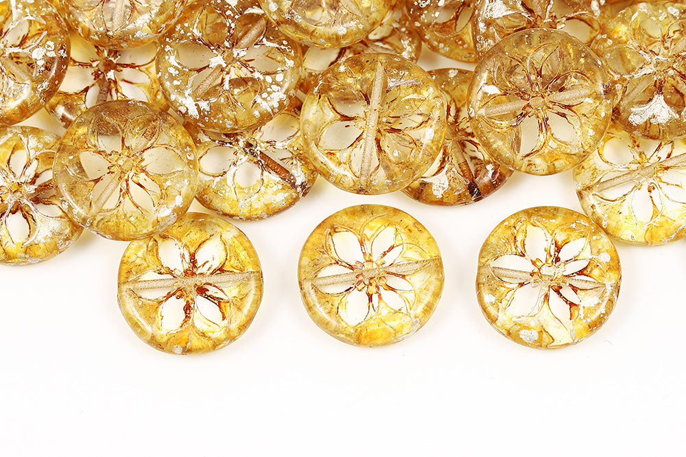 Plumeria 18mm Crystal Silver Splash 1-Hole Czech Beads