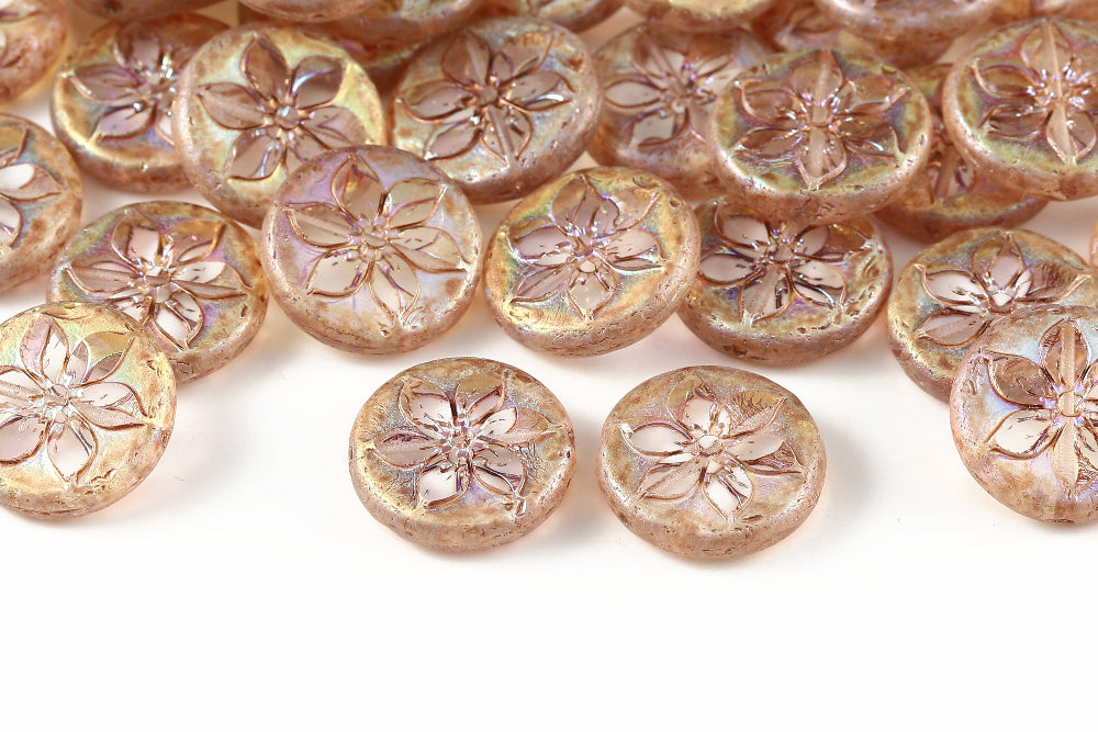 Plumeria 18mm Crystal AB Full Topaz 1-Hole Czech Beads
