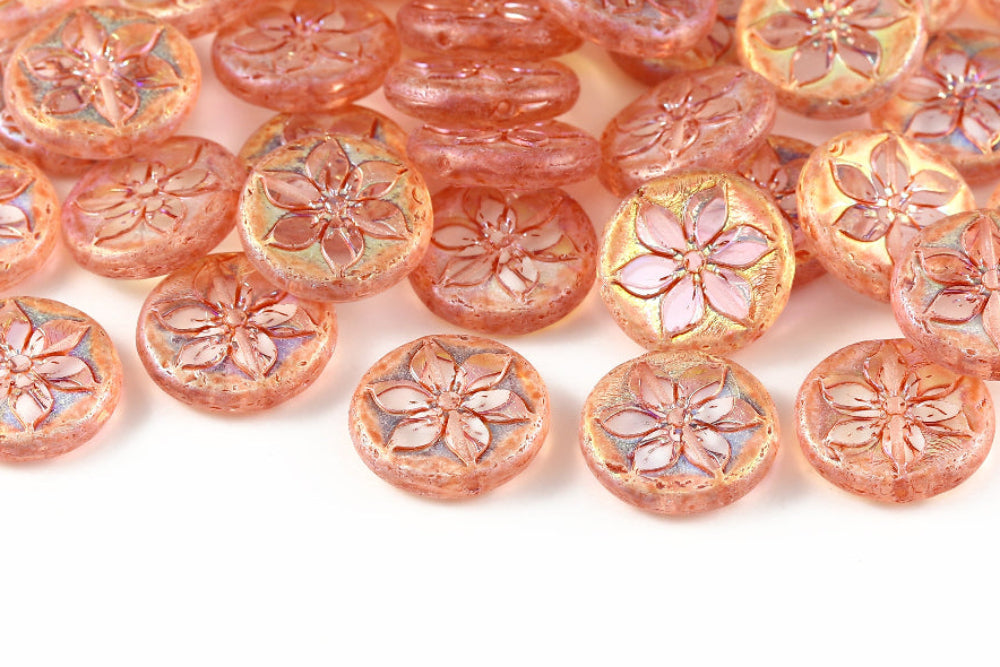 Plumeria 18mm Crystal AB Full Sun 1-Hole Czech Beads
