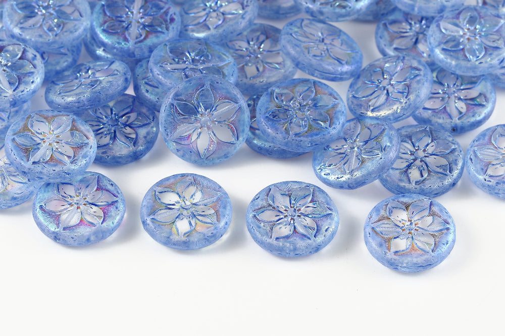 Plumeria 18mm Crystal AB Full Sapphire 1-Hole Czech Beads