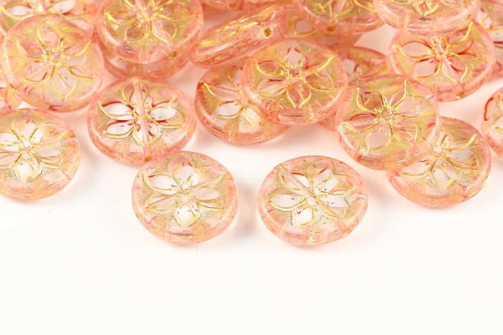 Plumeria 18mm Crystal Rose With Gold 1-Hole Czech Beads