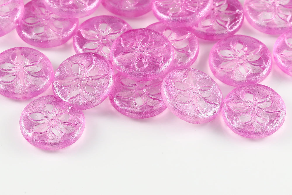 Plumeria 18mm Crystal Sparkling Lt.Fuchsia 1-Hole Czech Beads