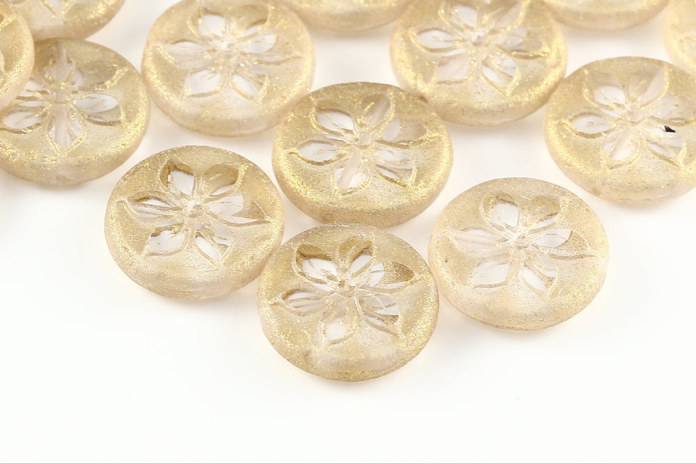 Plumeria 18mm Crystal Sparkling Lt.Gold 1-Hole Czech Beads