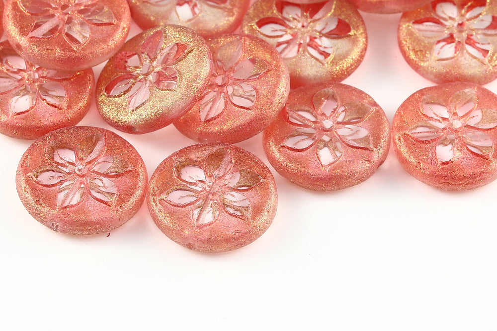 Plumeria 18mm Crystal Sparkling Rose Peach 1-Hole Czech Beads