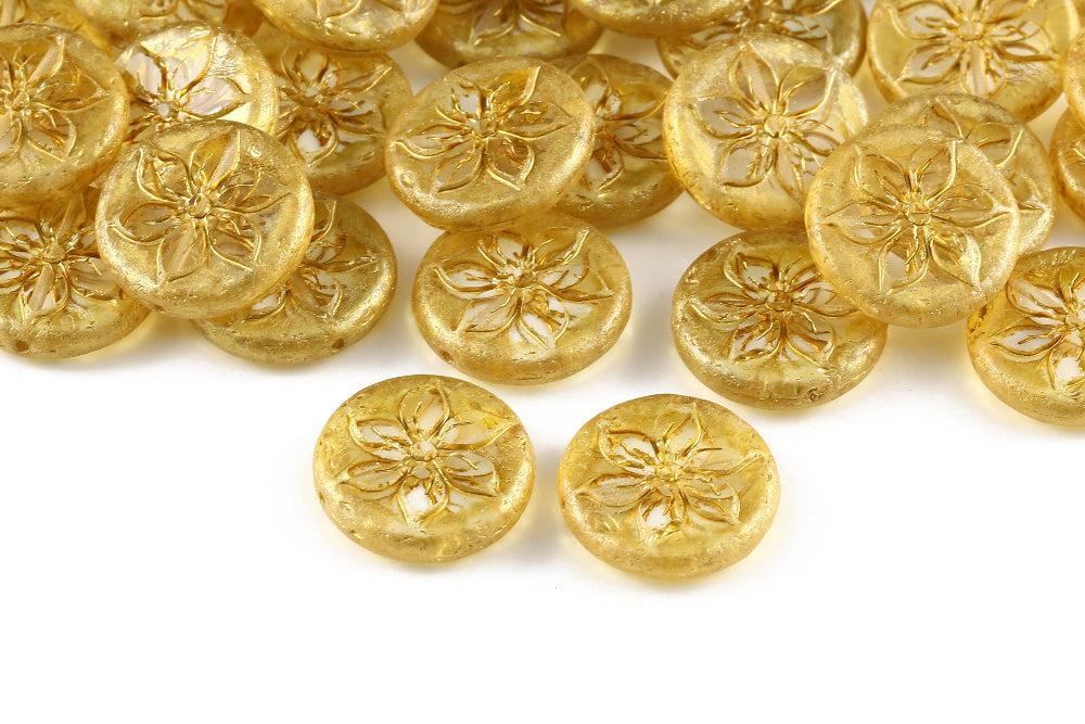 Plumeria 18mm Crystal Gold Speckle 1-Hole Czech Beads