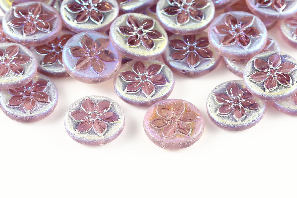 Plumeria 18mm Lt.Amethyst AB Full 1-Hole Czech Beads
