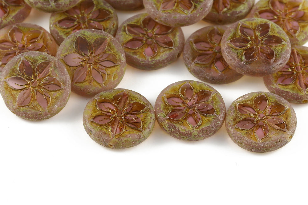 Plumeria 18mm Lt.Amethyst Travertin 1-Hole Czech Beads