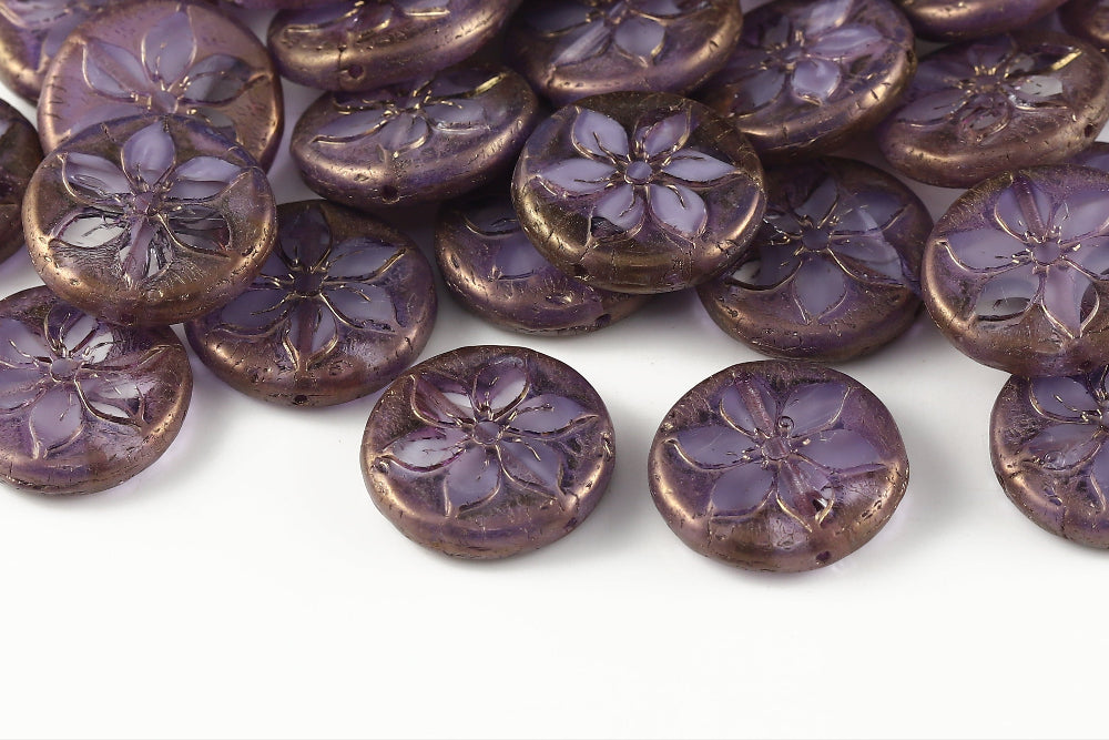 Plumeria 18mm Crystal&Amethyst Violet Luster 1-Hole Czech Beads