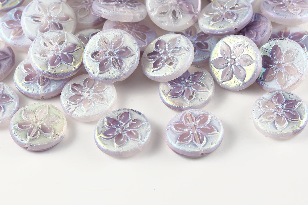 Plumeria 18mm Crystal&Amethyst AB Full 1-Hole Czech Beads