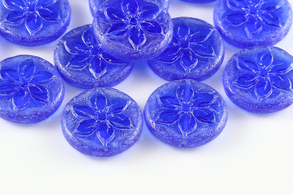 Plumeria 18mm Sapphire Luster 1-Hole Czech Beads
