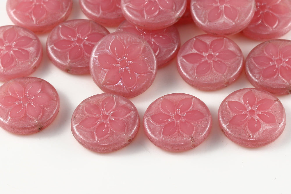 Plumeria 18mm Rose Luster 1-Hole Czech Beads