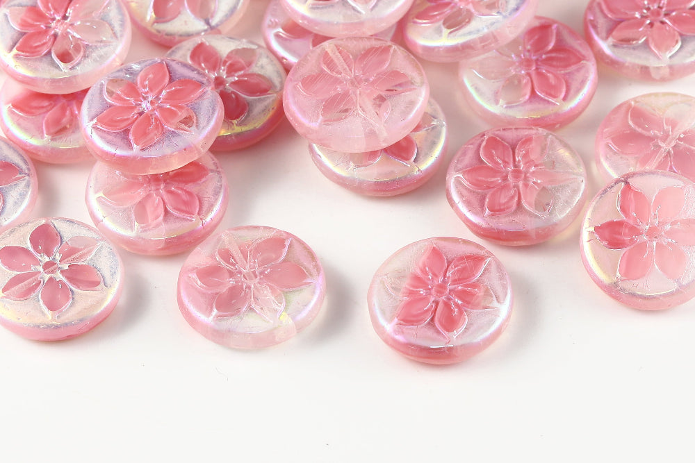 Plumeria 18mm Crystal Rose Mixed AB Full 1-Hole Czech Beads