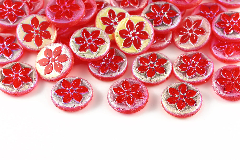 Plumeria 18mm Lt.Siam AB Full 1-Hole Czech Beads